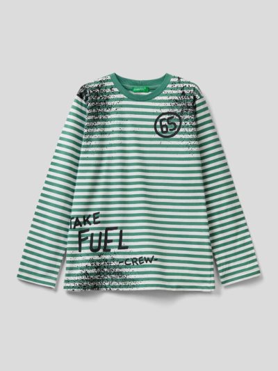 Benetton Gestreept Print Long Sleeve T-shirts Kinderen Groen | BE567448