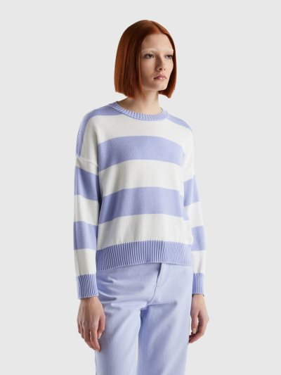 Benetton Gestreept Tricot Katoenen Crew Neck Sweaters Dames Lavendel | BE626573