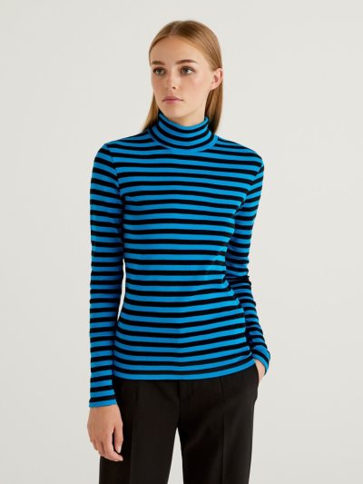 Benetton Gestreept Turtleneck Long Sleeve T-shirts Dames Turquoise | BE834315