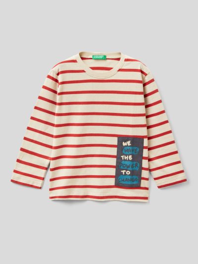 Benetton Gestreept Warm Katoenen Long Sleeve T-shirts Kinderen Rood | BE953263