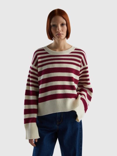 Benetton Gestreept Wol Blend Crew Neck Sweaters Dames Bordeaux | BE201551