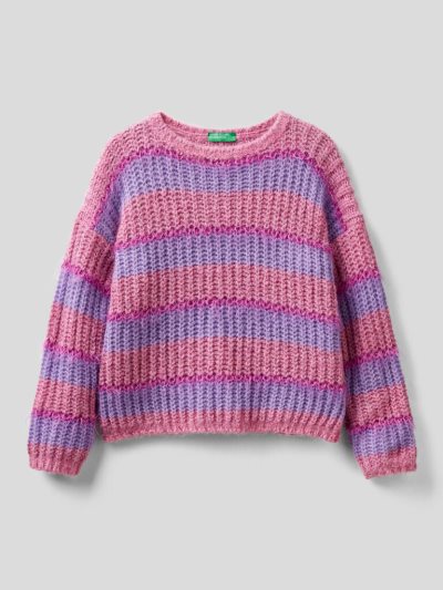 Benetton Gestreept Wol Blend Truien Kinderen Roze | BE455122