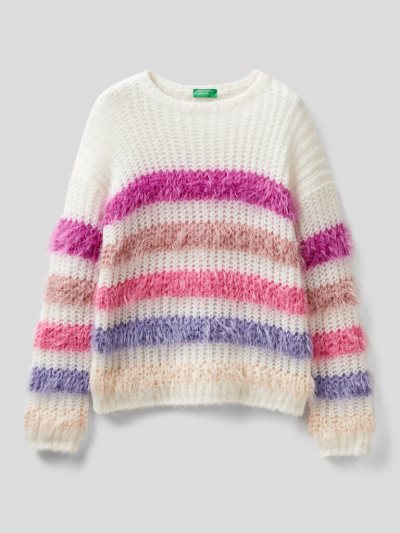 Benetton Gestreept Wol Blend Truien Kinderen Wit | BE531041