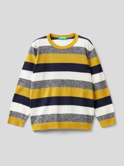 Benetton Gestreept Wol Blend Truien Kinderen Mosterdgeel | BE636545