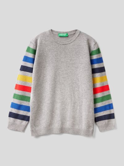 Benetton Gestreept Wol Blend Truien Kinderen Grijs | BE727568