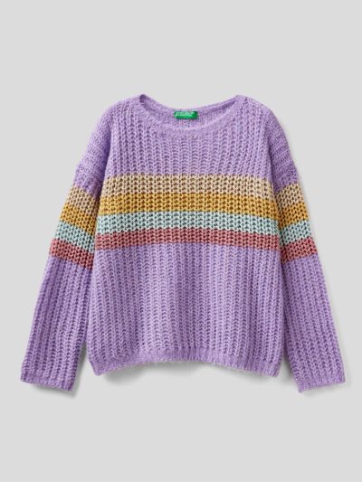 Benetton Gestreept Wol Blend Truien Kinderen Lilac | BE741449