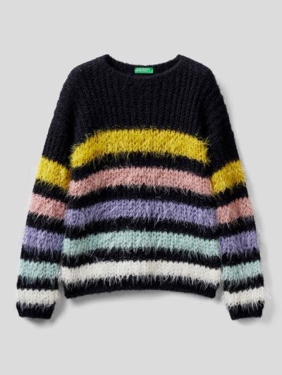 Benetton Gestreept Wol Blend Truien Kinderen Donkerblauw | BE857012