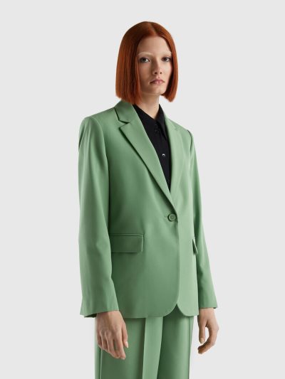 Benetton Gevoerde Flowy Blazer Dames Groen | BE809849