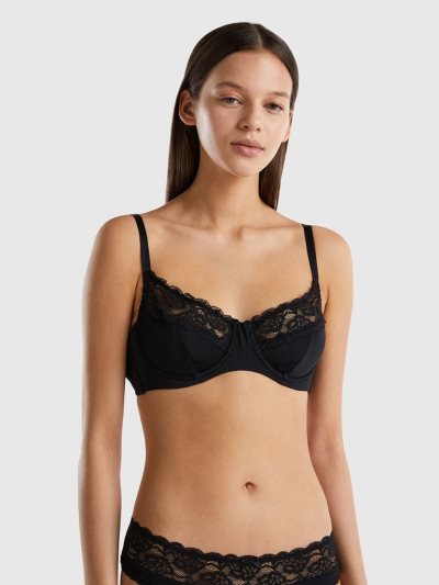 Benetton Gewatteerd Mesh BH Dames Zwart | BE635495