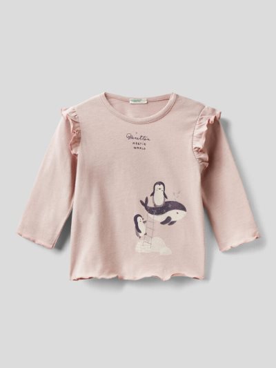 Benetton Glitter Print T-shirts Kinderen Roze | BE660872