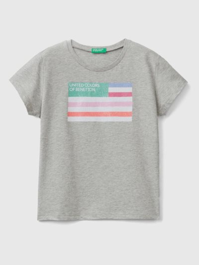 Benetton Glittery Logo Organic Katoenen Short Sleeve T-shirts Kinderen Lichtgrijs | BE198764