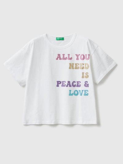 Benetton Glittery Print Short Sleeve T-shirts Kinderen Wit | BE802482