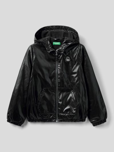 Benetton Glossy Zip And Hood Light Jackets Kinderen Zwart | BE971958