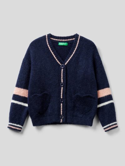 Benetton Heart-shaped Pockets Cardigan Kinderen Donkerblauw | BE419273