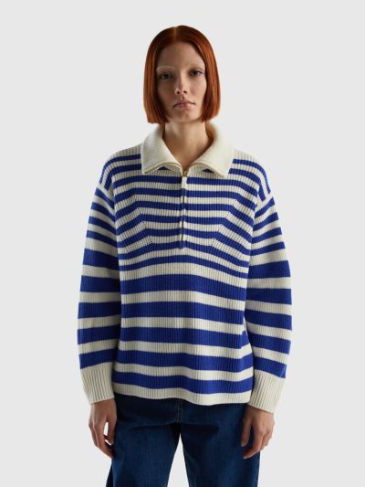 Benetton High Neck Gestreept High Neck Sweaters Dames Blauw | BE833136