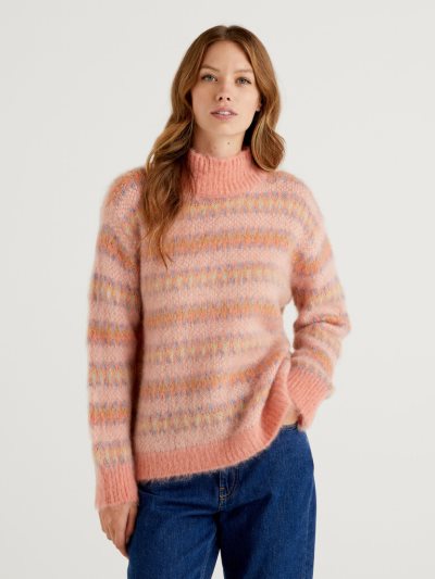 Benetton High Neck Mohair Blend High Neck Sweaters Dames Roze | BE150875