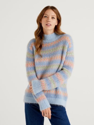 Benetton High Neck Mohair Blend High Neck Sweaters Dames Blauw | BE518996