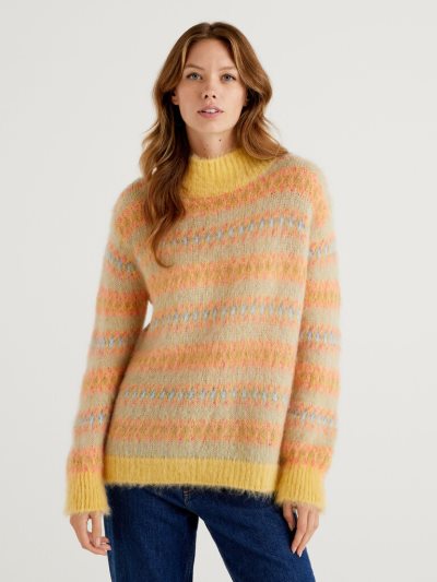 Benetton High Neck Mohair Blend High Neck Sweaters Dames Geel | BE616250