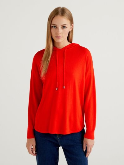 Benetton Hood Modal® Blend Oversized Sweaters Dames Rood | BE361658