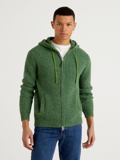 Benetton Hood Shetland Wol Crew Neck Sweaters Heren Groen | BE235643