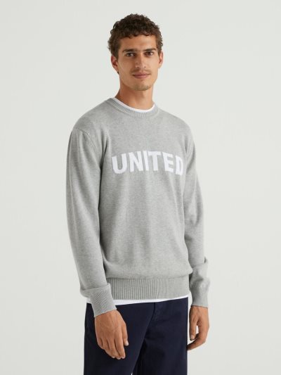 Benetton Inlaid Slogan Crew Neck Sweaters Heren Lichtgrijs | BE120295