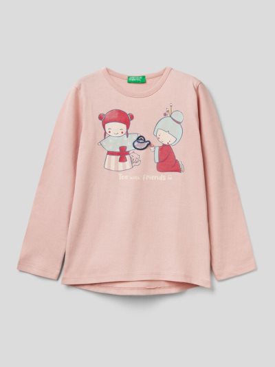 Benetton Japanese Designs And Patches Long Sleeve T-shirts Kinderen Roze | BE786481