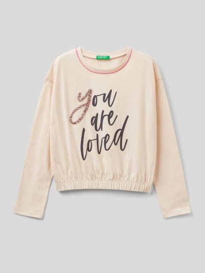 Benetton Jeweled Details Long Sleeve T-shirts Kinderen Wit | BE415026