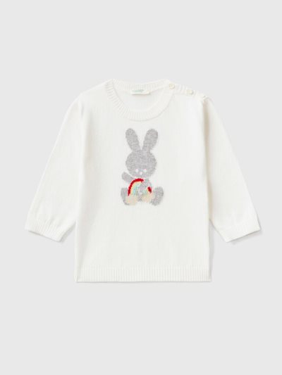 Benetton Katoenen Inlay Truien Kinderen Wit | BE899024