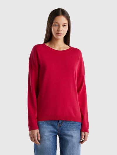 Benetton Katoenen Round Neck Truien Dames Fuchsie | BE651979