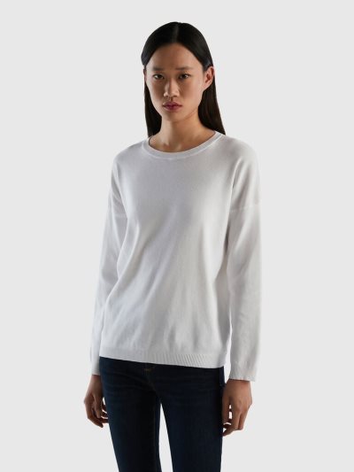 Benetton Katoenen Round Neck Truien Dames Wit | BE828780