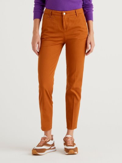 Benetton Katoenen Slim Fit Chinos Dames Camel | BE119909