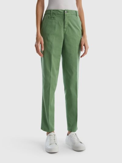 Benetton Katoenen Slim Fit Chinos Dames Groen | BE513061