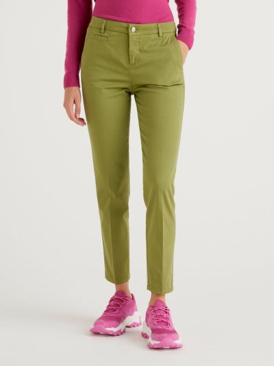 Benetton Katoenen Slim Fit Chinos Dames Groen | BE633084