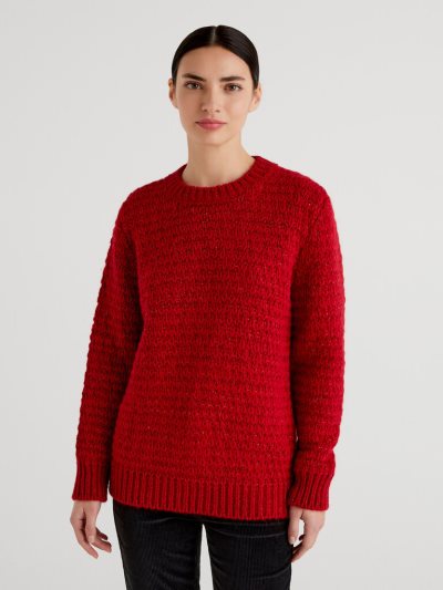 Benetton Knit Lurex Crew Neck Sweaters Dames Rood | BE096844