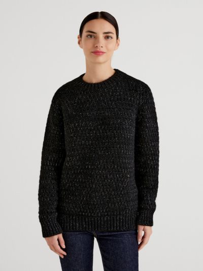 Benetton Knit Lurex Crew Neck Sweaters Dames Zwart | BE246132