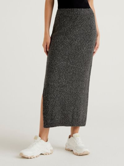 Benetton Knit Midi Rokken Dames Donkergrijs | BE265781