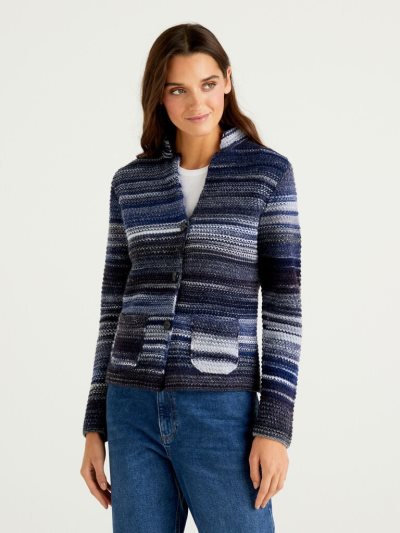 Benetton Knit Multicolor Wol Blend Jassen Dames Blauw | BE416329