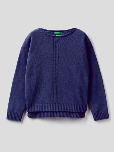 Benetton Knit Stitching Truien Kinderen Donkerblauw | BE286878