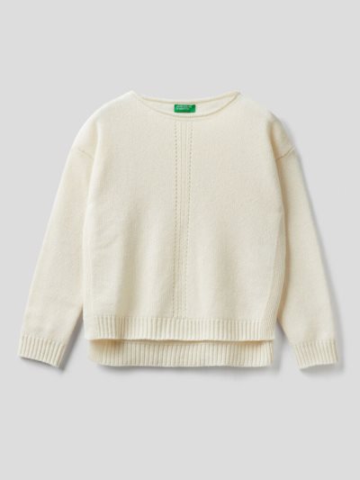 Benetton Knit Stitching Truien Kinderen Wit | BE566384