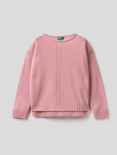 Benetton Knit Stitching Truien Kinderen Roze | BE707766