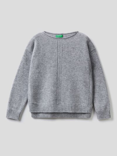 Benetton Knit Stitching Truien Kinderen Grijs | BE931132