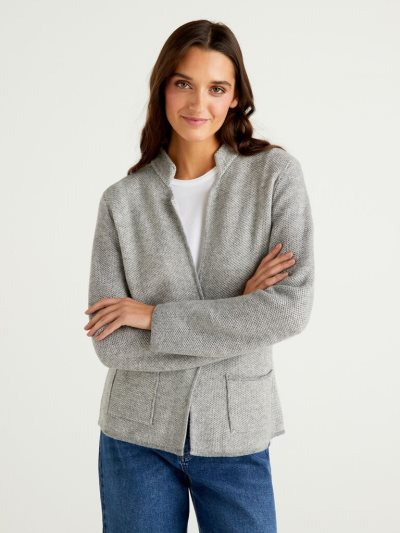 Benetton Knit Wol And Cashmere Blend Cardigan Dames Grijs | BE468417