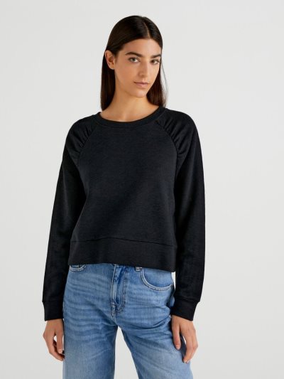 Benetton Kort Brede Crew Neck Sweatshirt Dames Zwart | BE274371