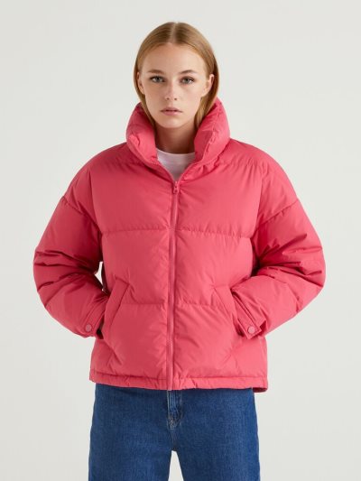 Benetton Kort Gewatteerd High Neck Puffer Jackets Dames Cyclamen | BE953531