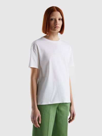 Benetton Kort Sleeve 100% Katoenen T-shirts Dames Wit | BE173518