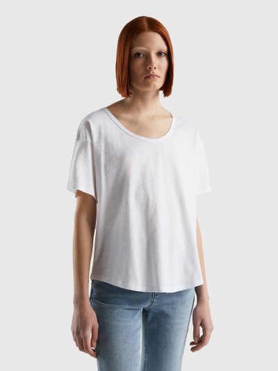 Benetton Kort Sleeve Lichtgewicht Katoenen T-shirts Dames Wit | BE368741