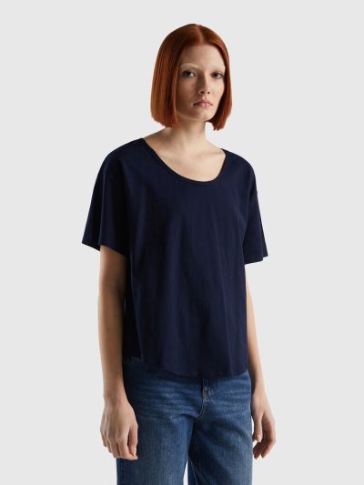 Benetton Kort Sleeve Lichtgewicht Katoenen T-shirts Dames Donkerblauw | BE738987