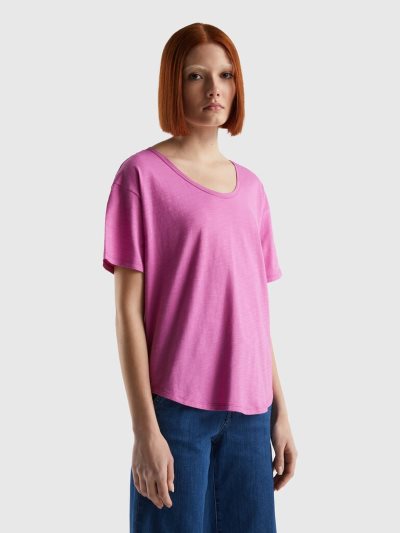 Benetton Kort Sleeve Lichtgewicht Katoenen T-shirts Dames Roze | BE762526