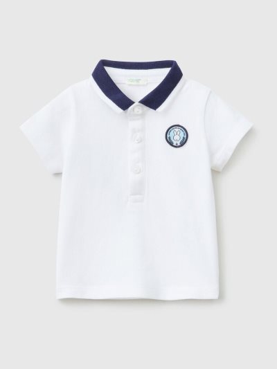 Benetton Kort Sleeve Patch Poloshirt Kinderen Wit | BE246440