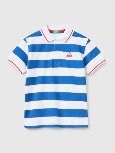 Benetton Kort Sleeve Stripes Poloshirt Kinderen Blauw | BE261060